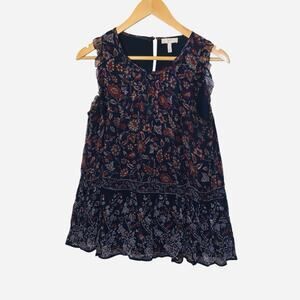 Joie Celadine B Floral Silk Peplum Blouse Dark‎ Navy Womens S